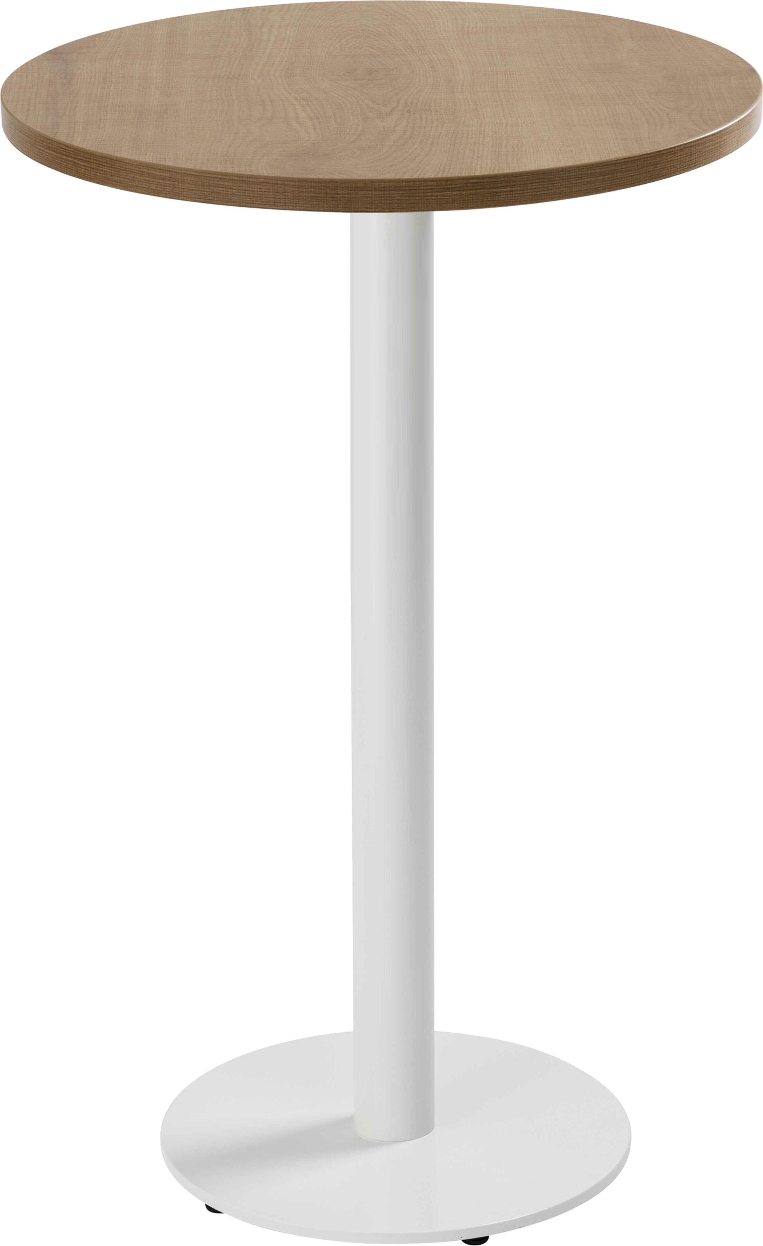 Tisch hoch rund 60 cm weißes Bein und helles Holzverkleidung - Oviala Rivoli 113132