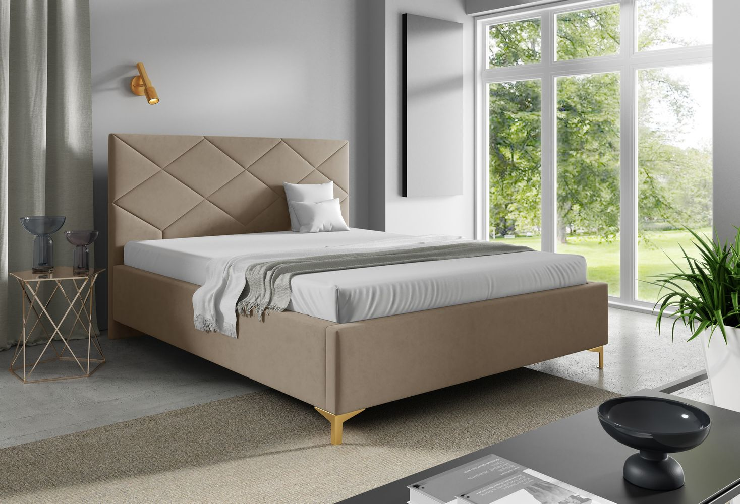 Čalúnená posteľ 140x200 ODETA 3 - svetlo béžová