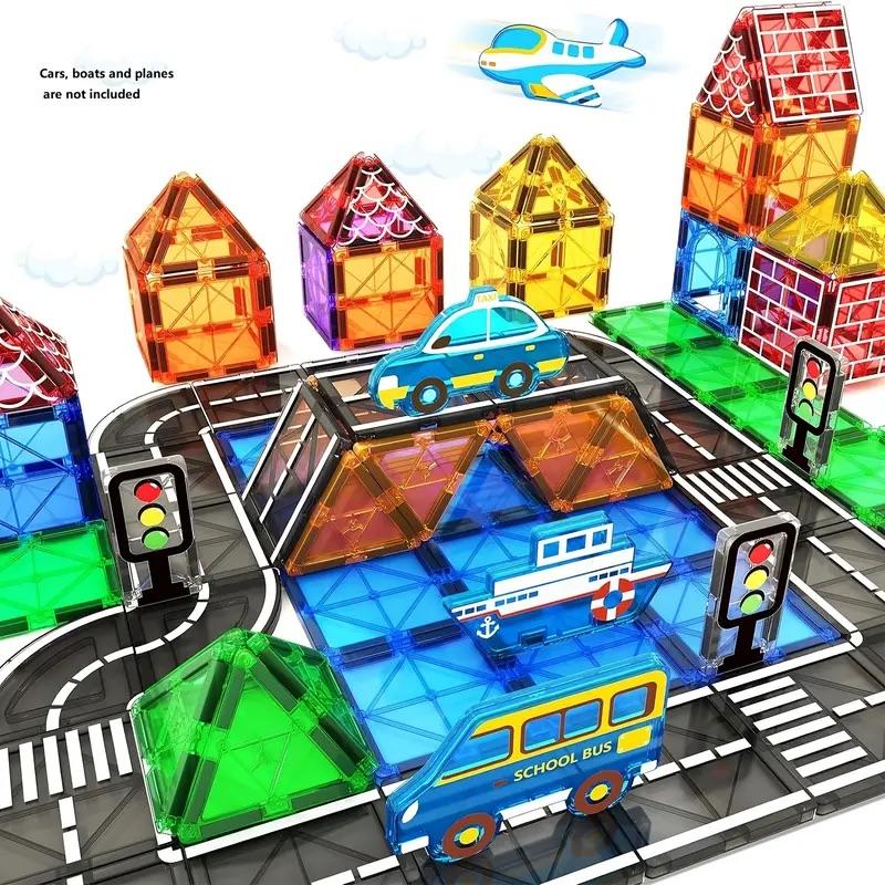 Raptor Magnetbaukasten STEM – 40 Magnetische Bausteine mit Straßenfahrten-Nachbildung