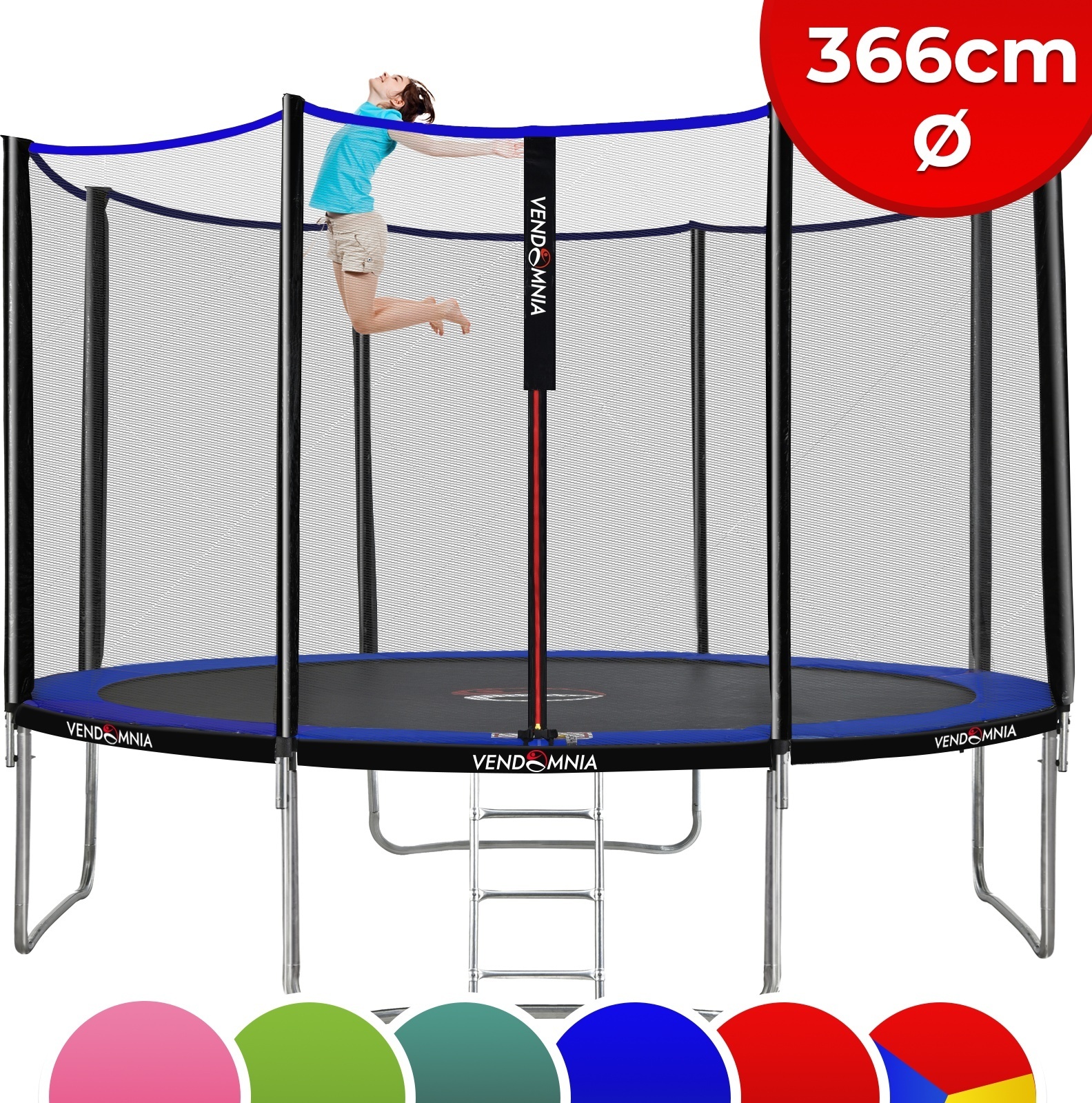 Trampolin - mit Sicherheitsnetz, Leiter, Randabdeckung, 366 cm, Farbwahl - Outdoor Indoor Gartentrampolin, Trampoline Farbe: Blau