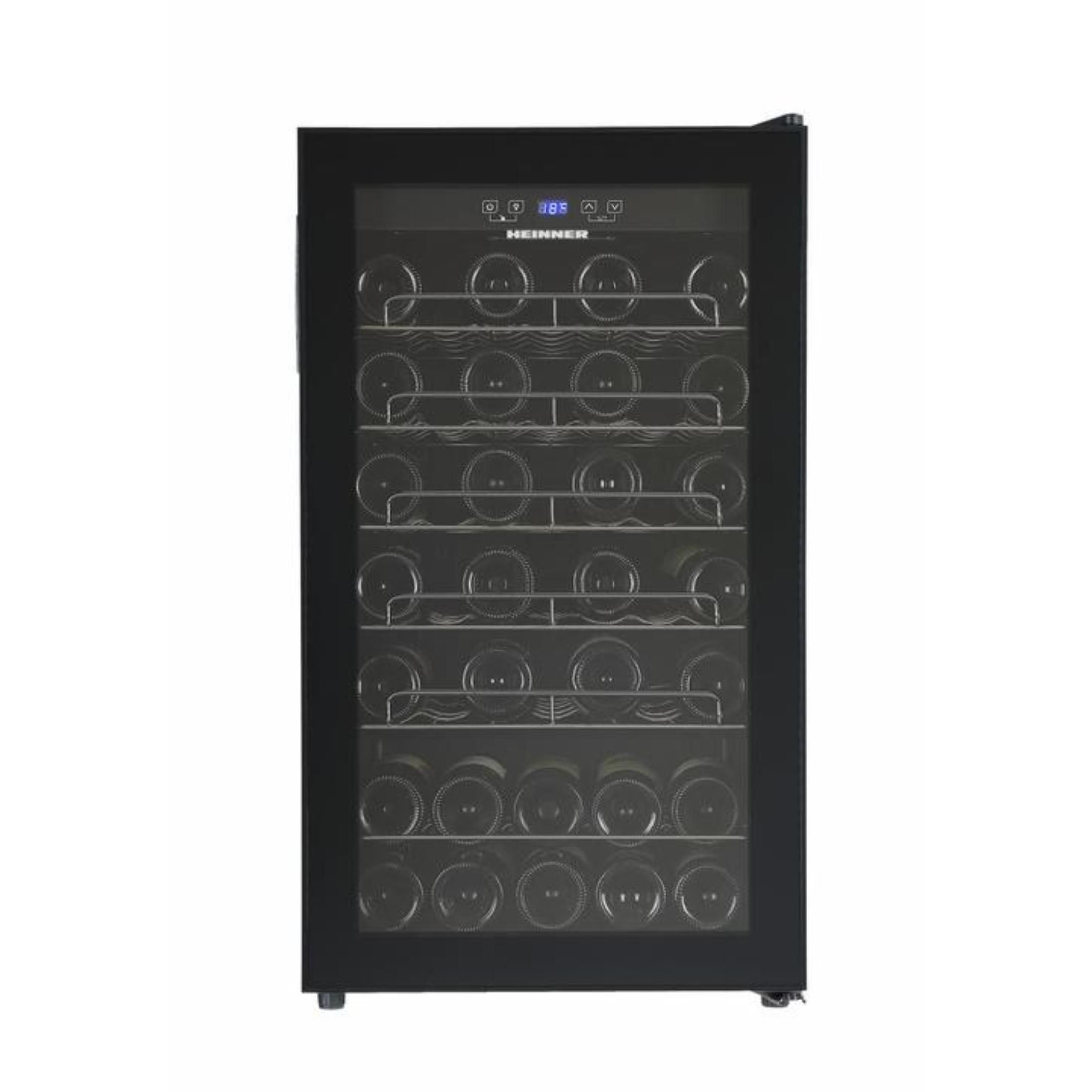 Heinner HRV-A118DRM40 Weinkühlschrank 118L, 40 Flaschen, LED-Display, 5+1 Ablagen, Schwarz