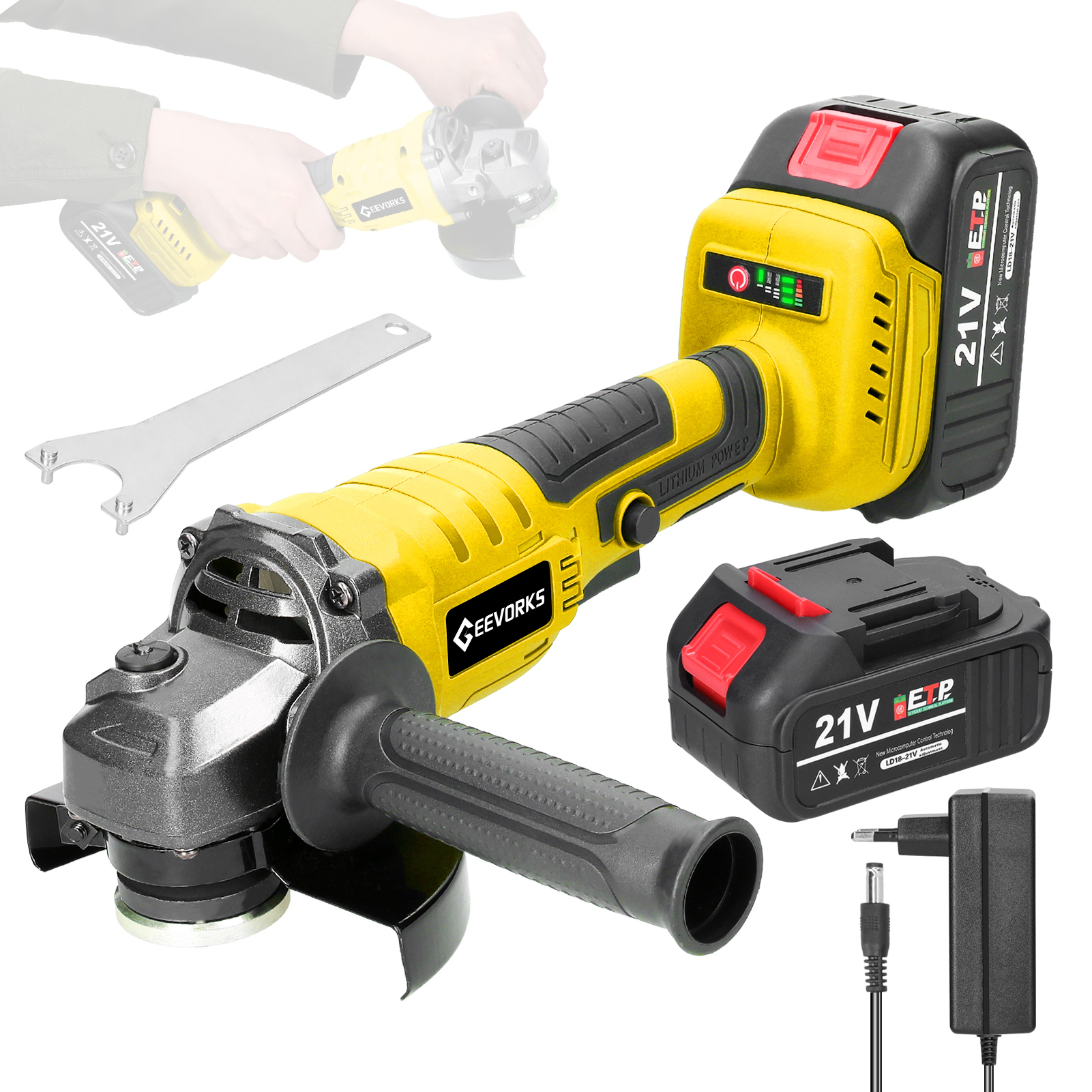 Aibecy Akku Winkelschleifer 21V 125mm M14 Bürstenloser Schneidemaschine Schleifmaschine Poliermaschine mit 2 Akkus