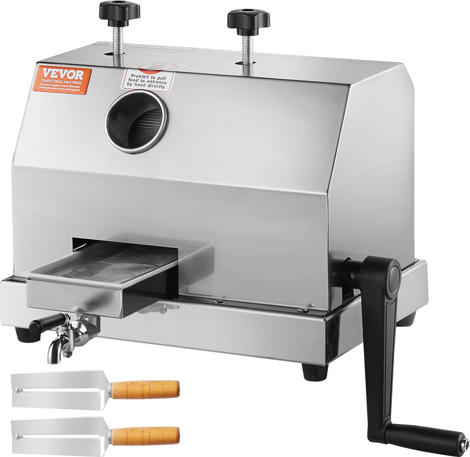 Zerbaco Kommerzieller Zuckerrohr-Entsafter, 110 lbs/h Hochleistungs-Zuckerrohr-Entsafter-Maschine mit 3 Edelstahlwalzen, 2,4" großer Einlass, manuelle Zuckerrohr-Entsafter-Presse für den privaten/gewerb