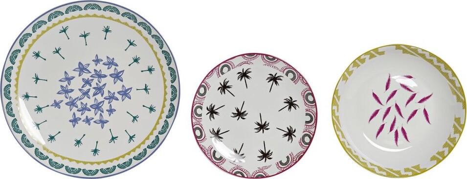 Geschirr-Set DKD Home Decor Blau Bunt türkis Porzellan Kolonial Afrikaner 27 x 27 x 2,5 cm 18 Stücke (18 pcs) S3036973