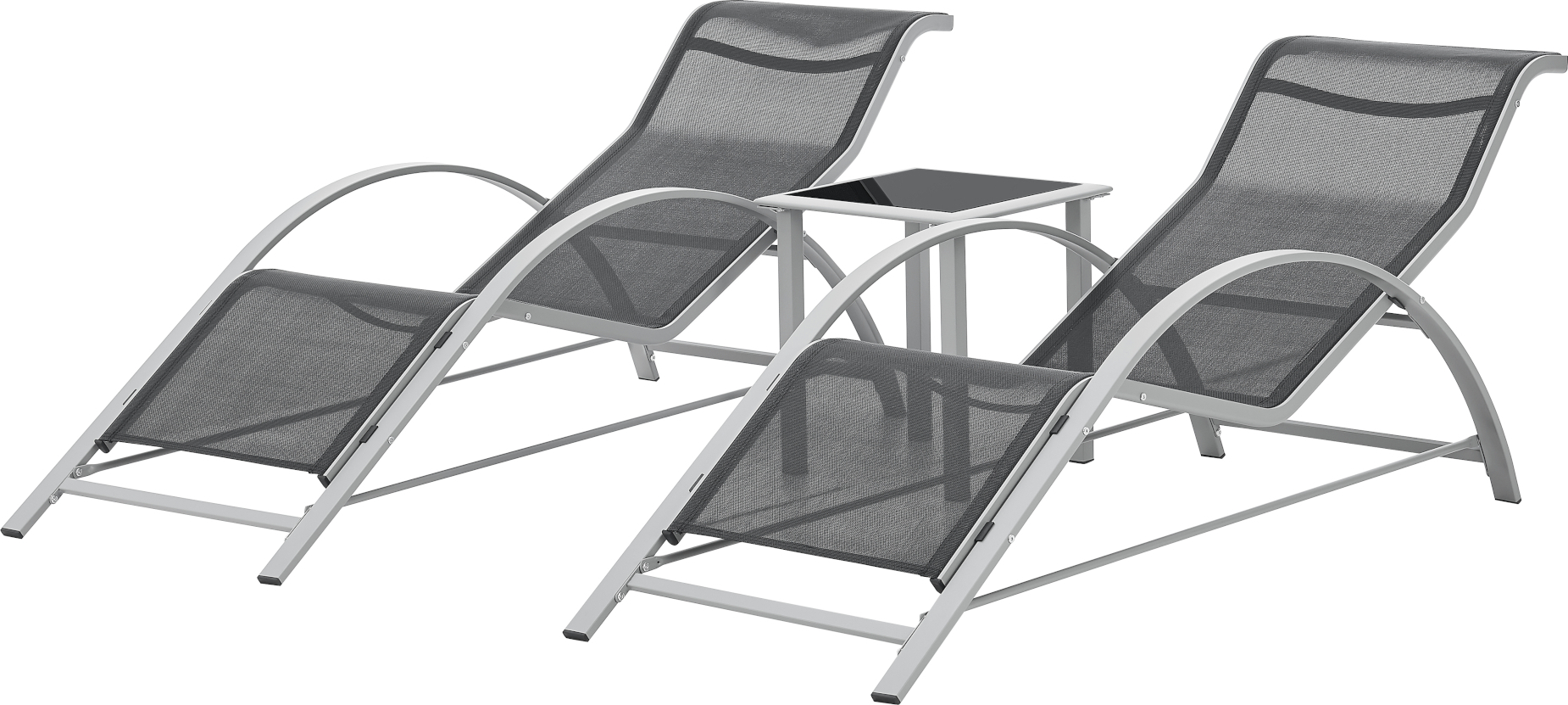 Binetto 3-dielna súprava záhradného nábytku Stôl a ležadlá Lounge Set na balkón, terasu, k bazénu a do záhrady Záhradný set vonkajšieho nábytku Grey - Black