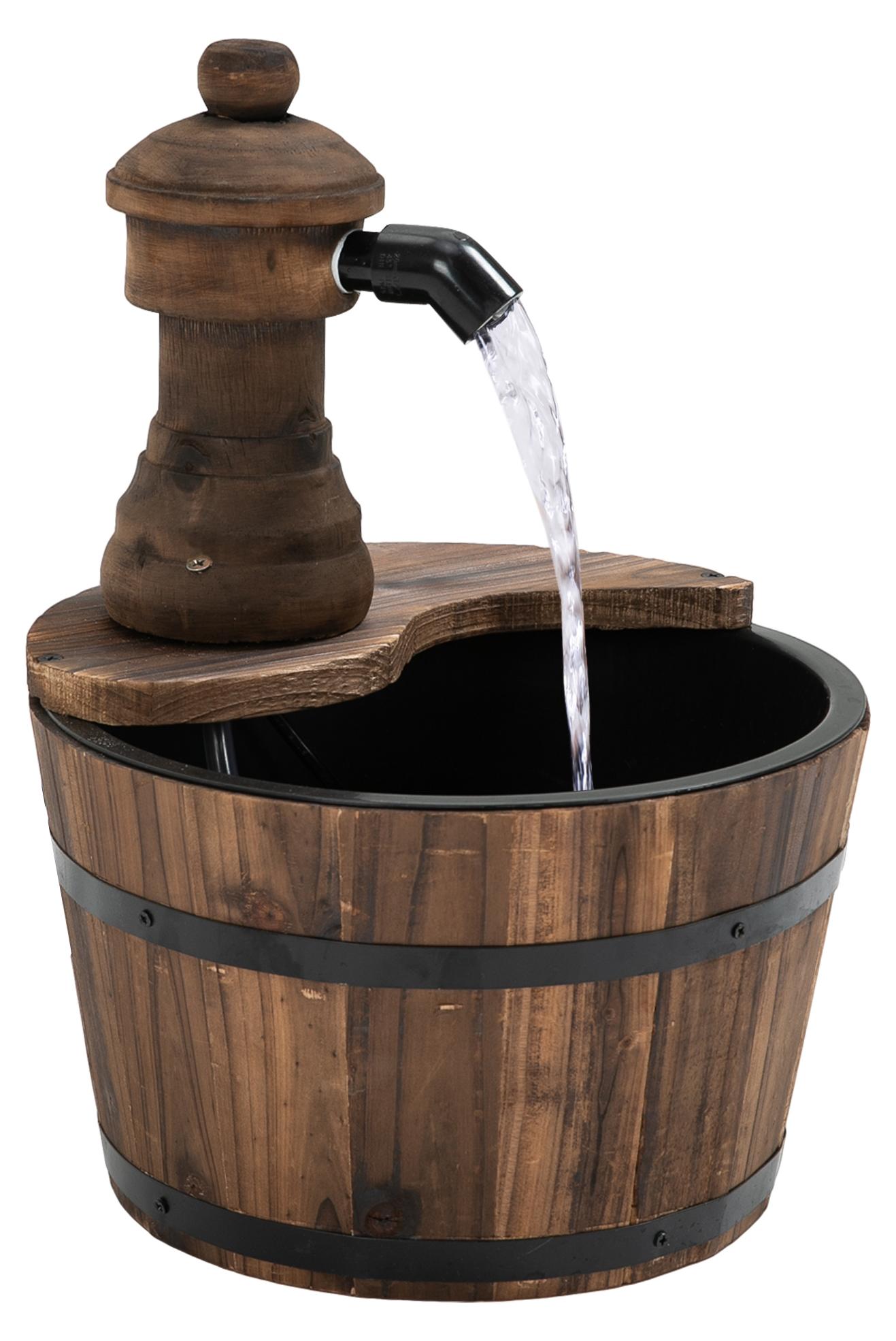 Avylet Gartenbrunnen Springbrunnen Zierbrunnen Fassbrunnen Wasserfall Holzeimer Tannenholz + Metall Naturholz ?27 x 37 cm