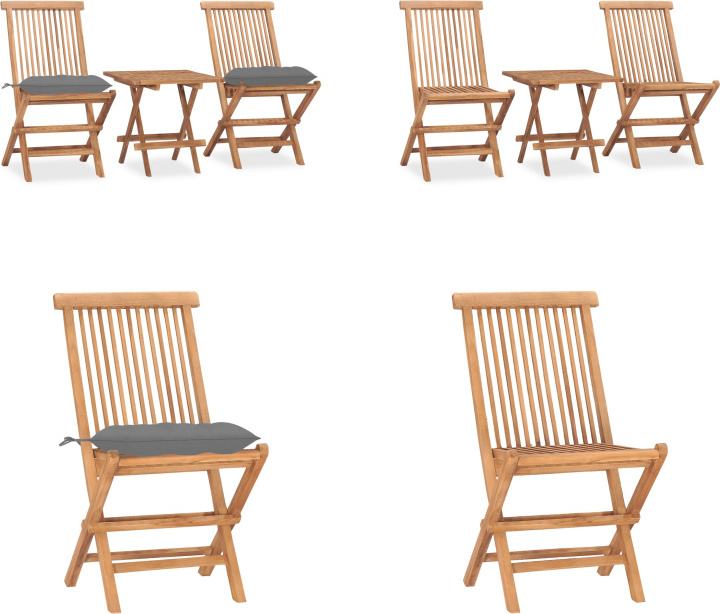 vidaXL 3-dielny záhradný jedálenský set s vankúšmi Skladací masívny teakový nábytok - Záhradný set nábytku - Záhradné sety nábytku - Záhradný stôl a stoličky - Záhradné stoly a stoličky