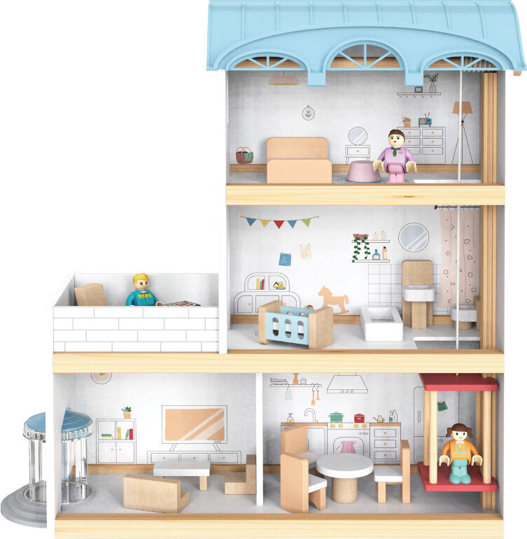 Maison De Poupée Bois 3 Étages 60x24x70cm - Rose - Avec Meubles - Pour Filles 3+ Ans