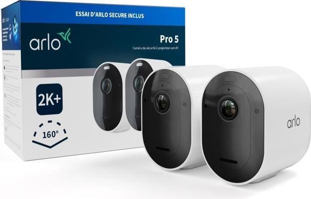 Arlo Pro 5 bezpečnostná kamera, balenie po 2 kusoch, vonkajšie použitie, batéria, nočné videnie, rozlíšenie 4 MP, výdrž batérie 8 mesiacov