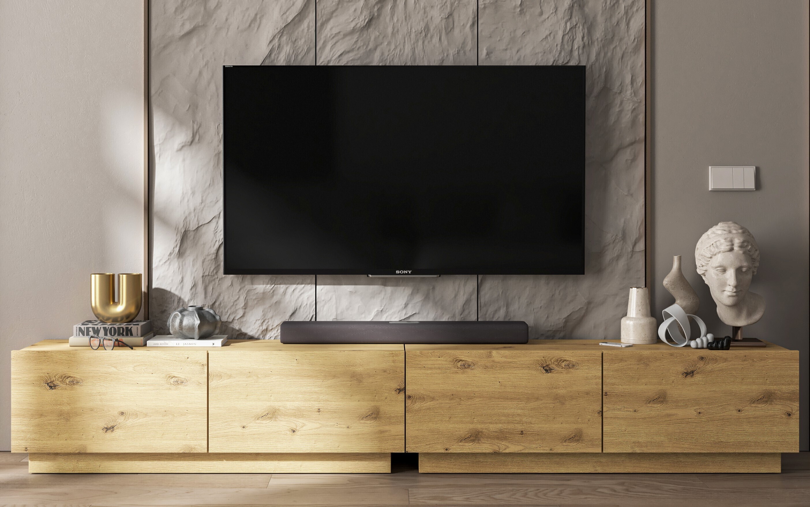 Meble Lindner 2 Stk TV-Schrank 2 x Enjoy Loft Style TV Modern Lindner Möbel 240cm x 37cm x 35cm Farbe: Eiche Artisan matt ENJOY-RTV-240-ART_COKOL