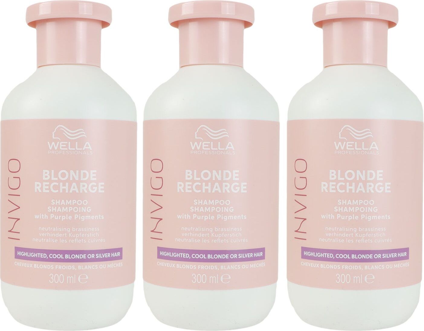 Wella Invigo Blonde Recharge 3 x 300 ml Haarshampoo Silbershampoo Set