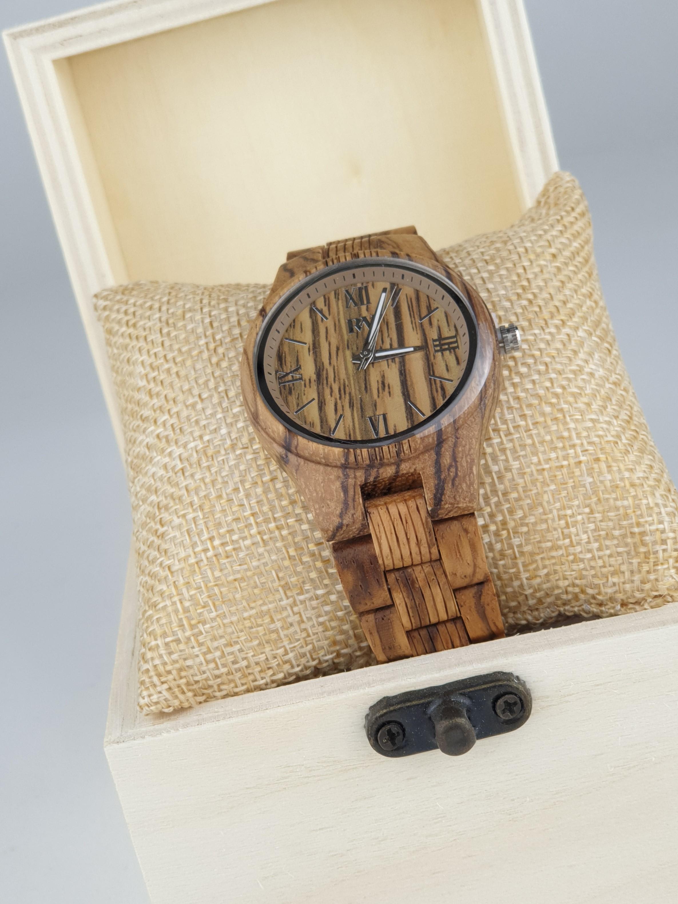 Rizes Greece Rizes Wood Damen Holzuhr aus Olivenholz mit Faltschließe