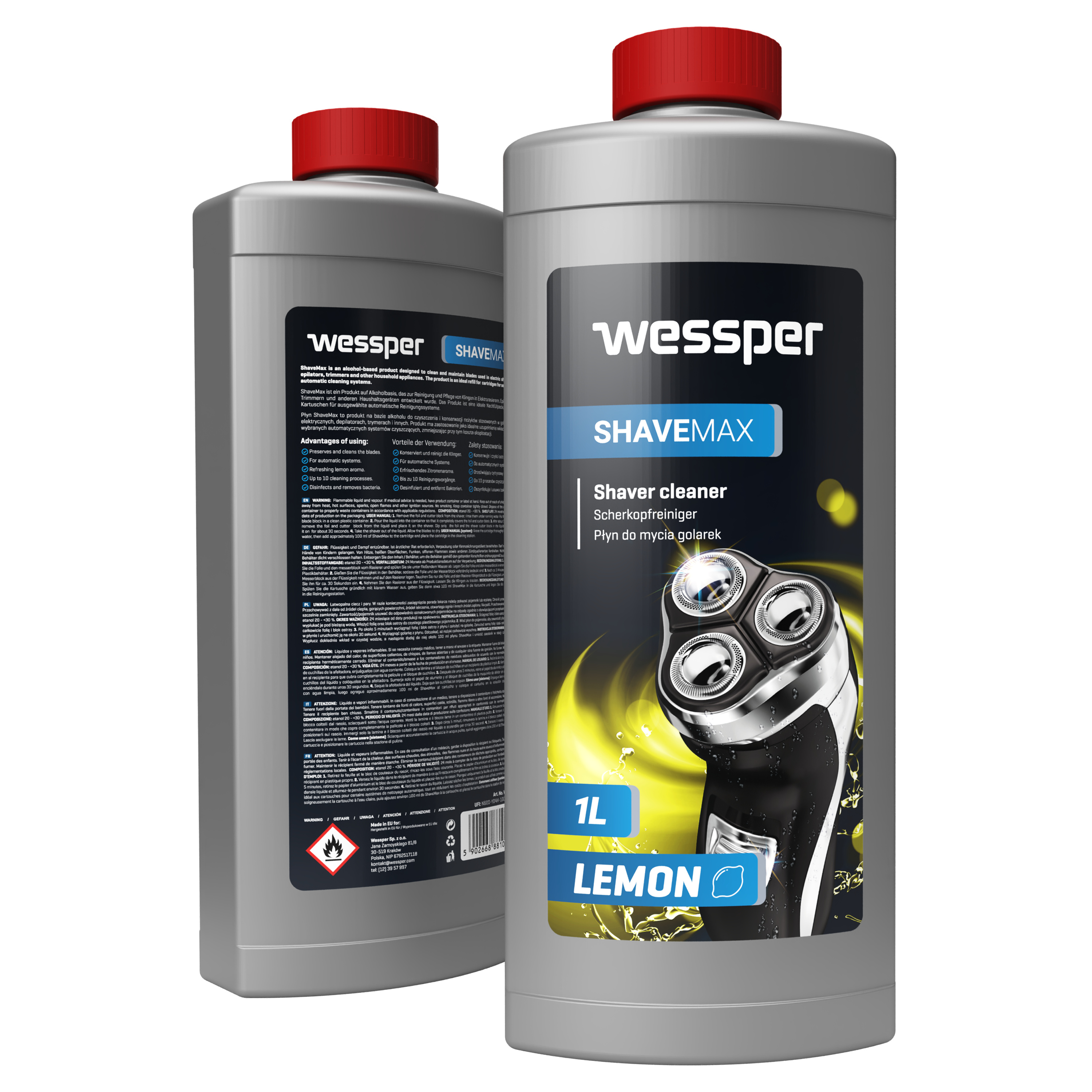Wessper Scherkopfreiniger Clean & Renew Lemonfresh CCR nachfüllen für Braun  & Philips 1L