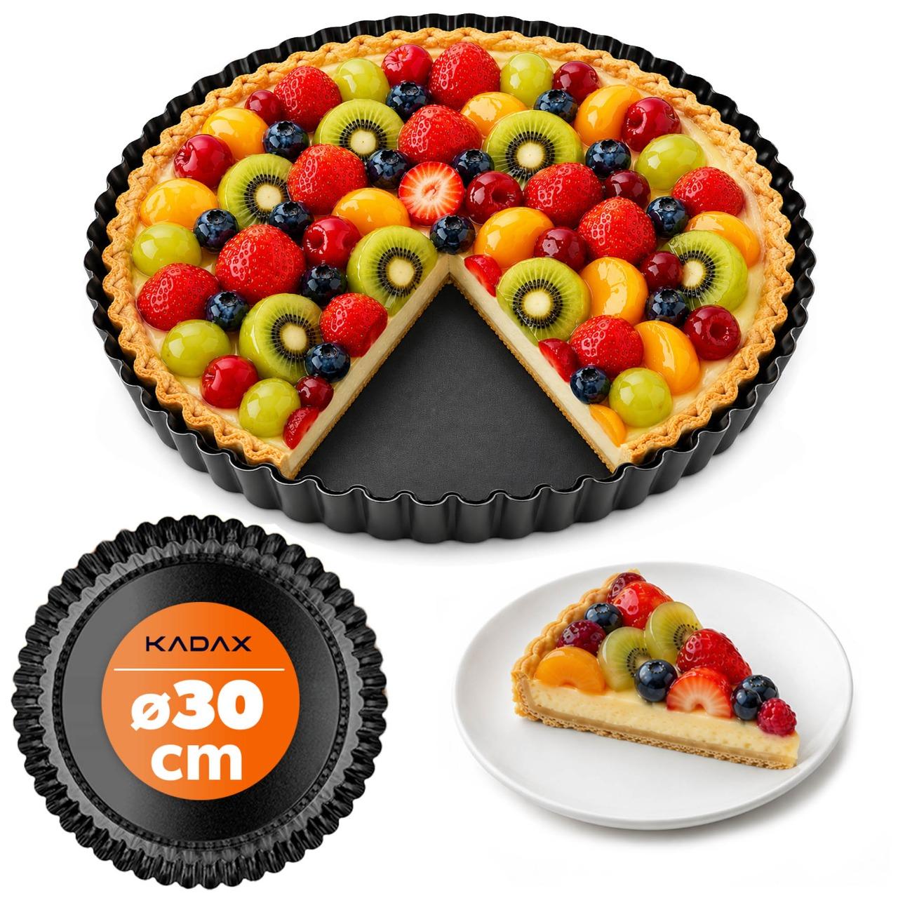 KADAX Tarteform "Prung", Tartelette Förmchen aus verzinkten und Antihaftschicht Blech, 30cm, Schwarz K4012