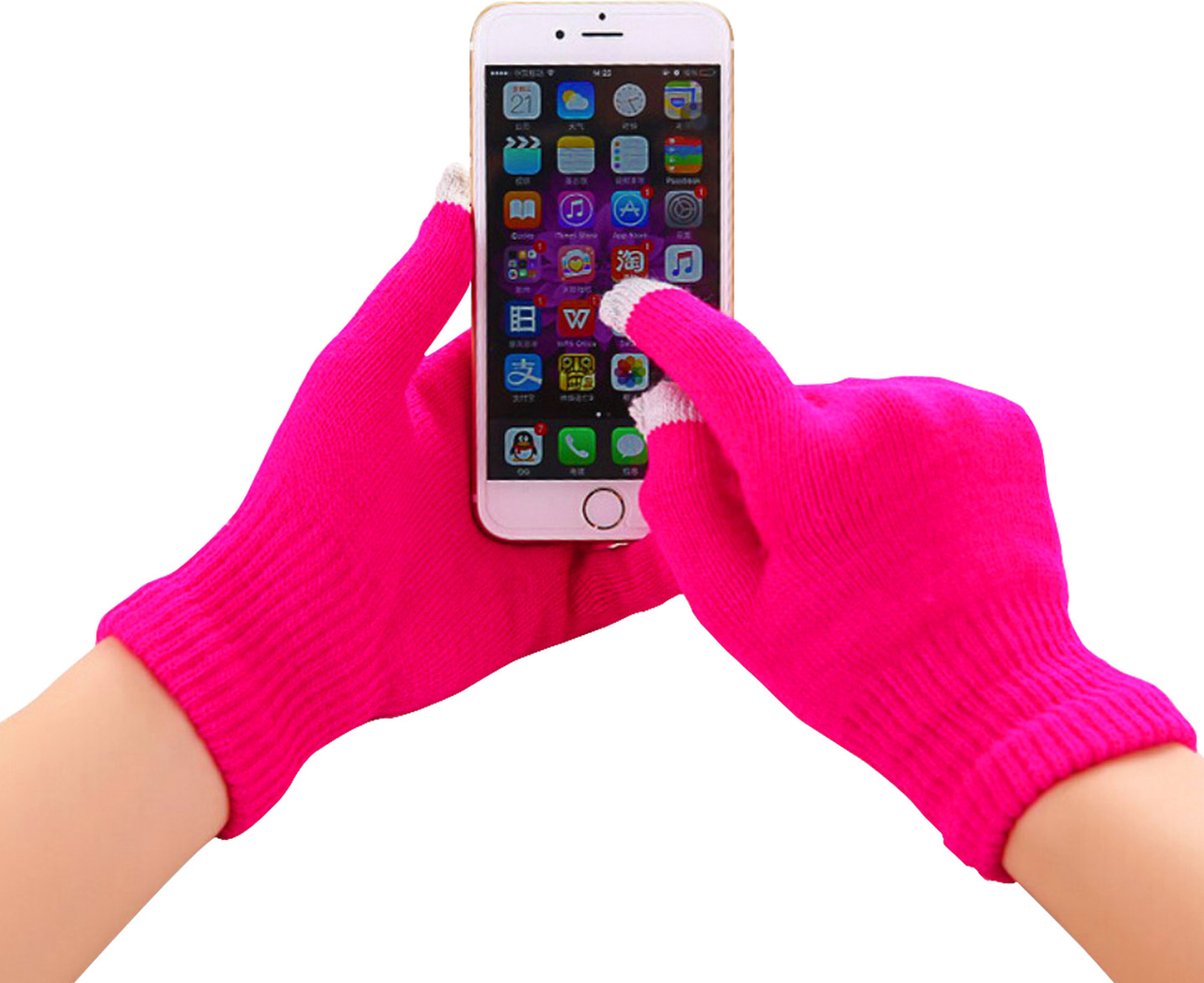 Peachy Winter-Touchscreen-Handschuhe aus hellrosa Wolle