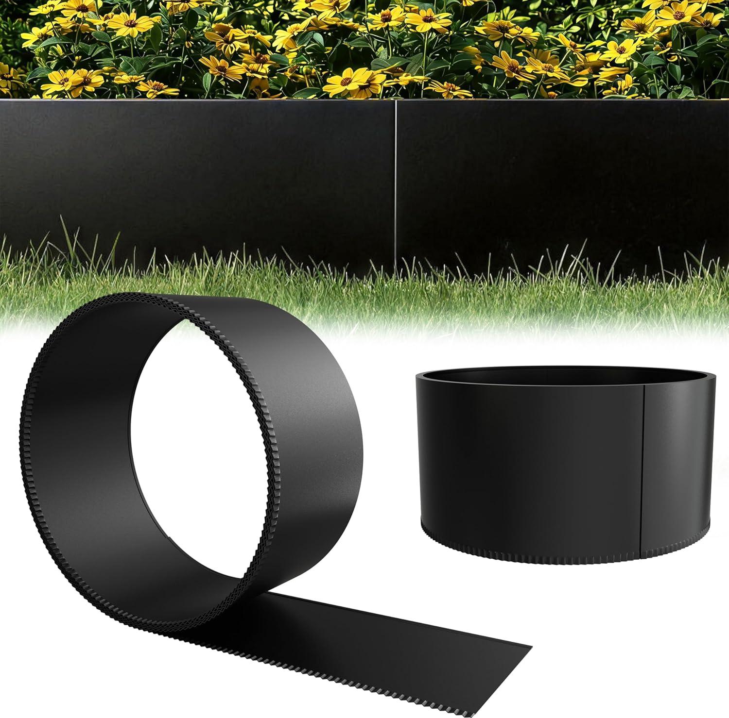 Sessamen-LP 5m Rasenkante Edel-Rost Beeteinfassung Hochbeet Beetumrandung Mähkante, Höhe 15cm Pflanzring Raseneinfassung aus Metall, Beetbegrenzung Umrandung Gartenbeet, Blumenbeet oder Kiesbeet, Schwarz