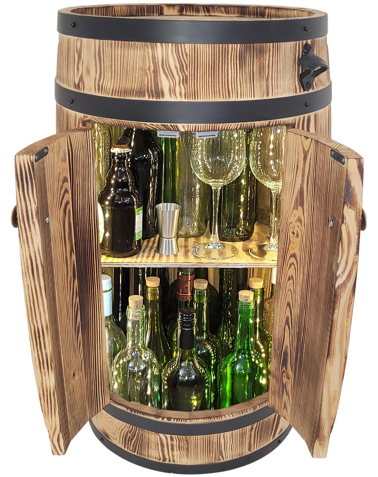 weeco Selbstgemachte Holzfass-Bar mit LED-Beleuchtung und Türen