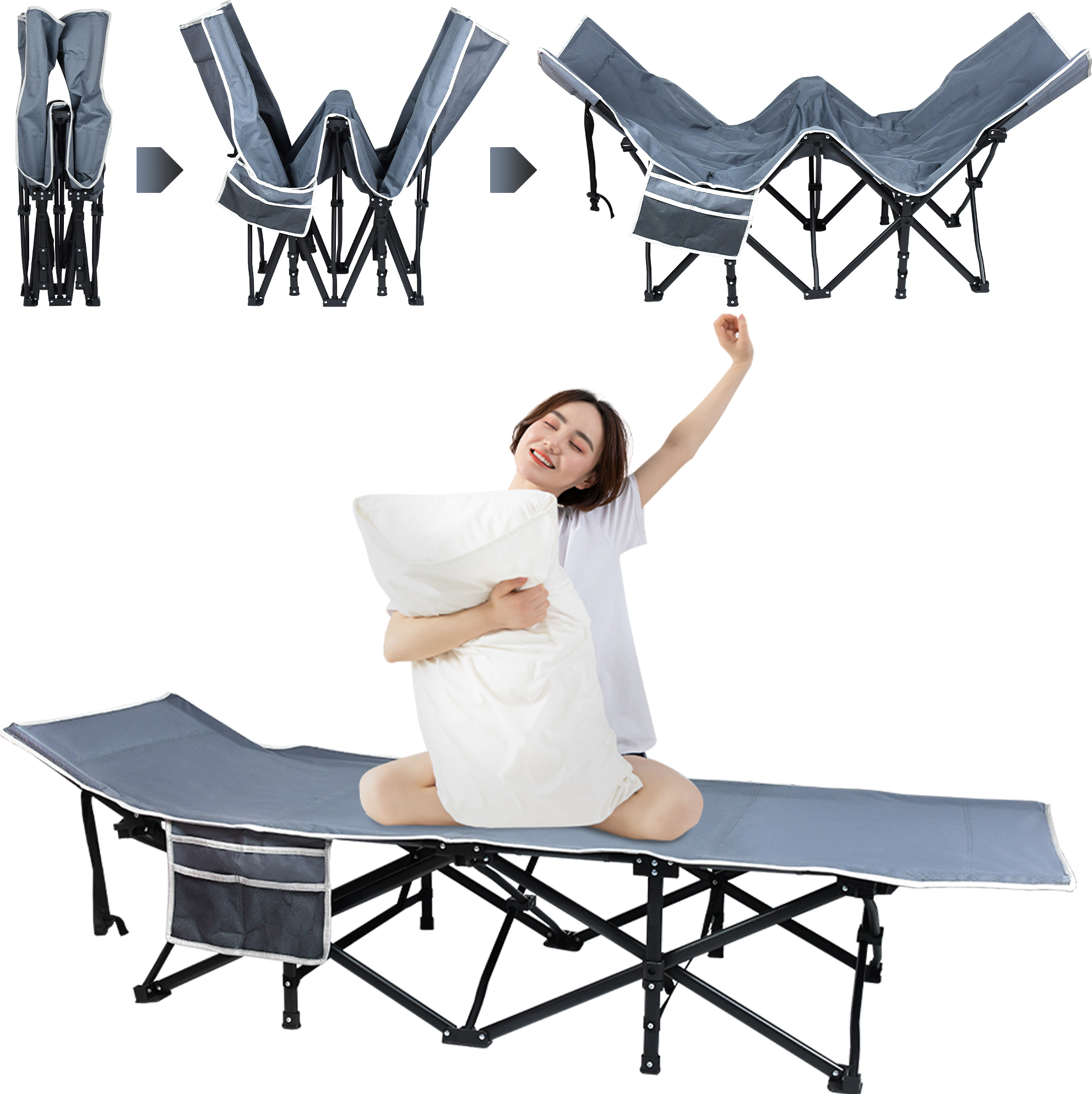 Letto da campeggio pieghevole 190x62x38 cm, con borsa per il trasporto