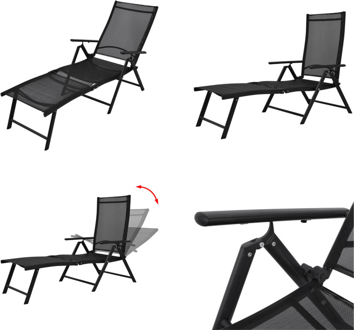 vidaXL Lehátko skladacie hliníkové 178x63,5x96 cm čierne - Záhradné lehátko - Záhradné lehátka - Lehátko na opaľovanie - Lehátka na opaľovanie