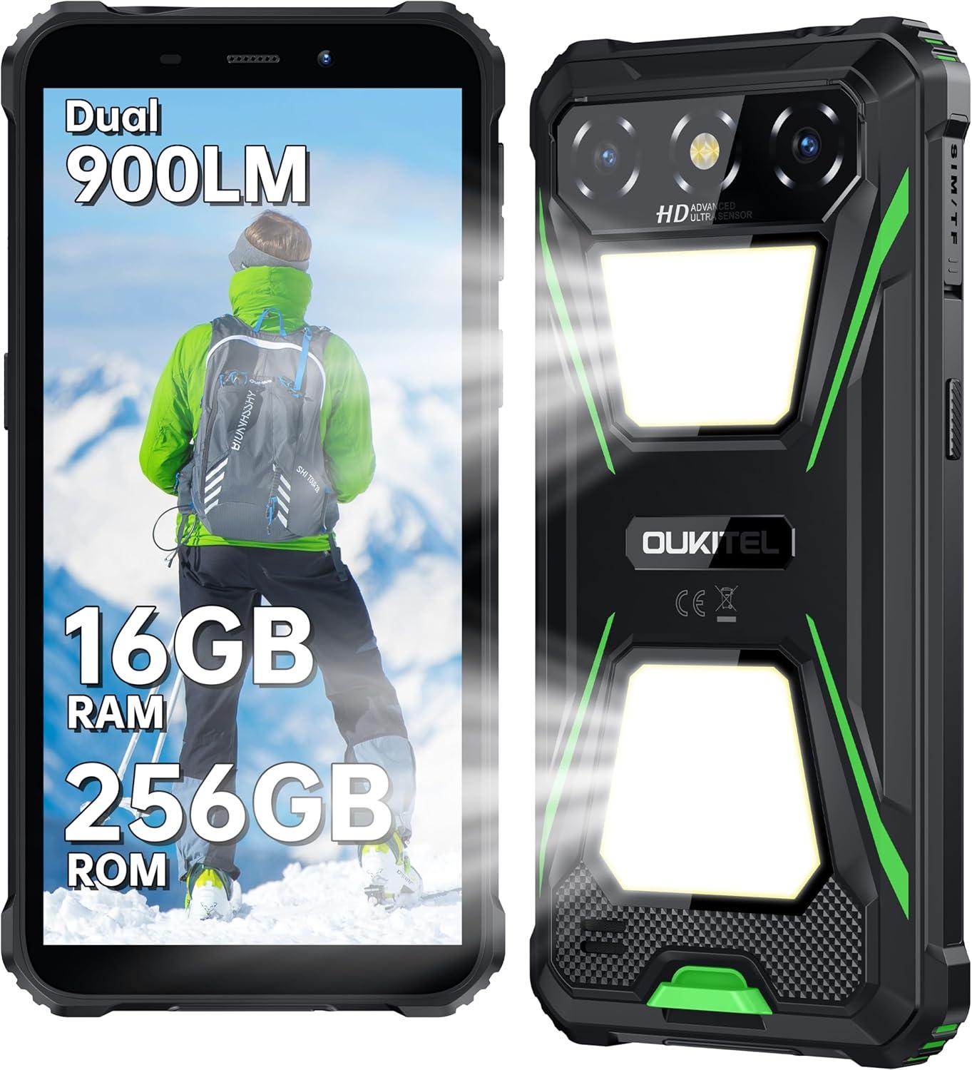 OUKITEL G5 Outdoor Smartphone Android 14, Doppel-Campinglicht Outdoor Handy Ohne Vertrag 6300mAh, 16GB+256GB /1TB, 6,0