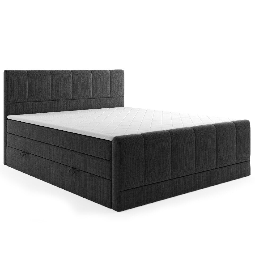 Möbel-Punkt Boxspringbett LONDON mit Bettkasten 180x200cm Webstoff Schwarz Bett Bettkasten