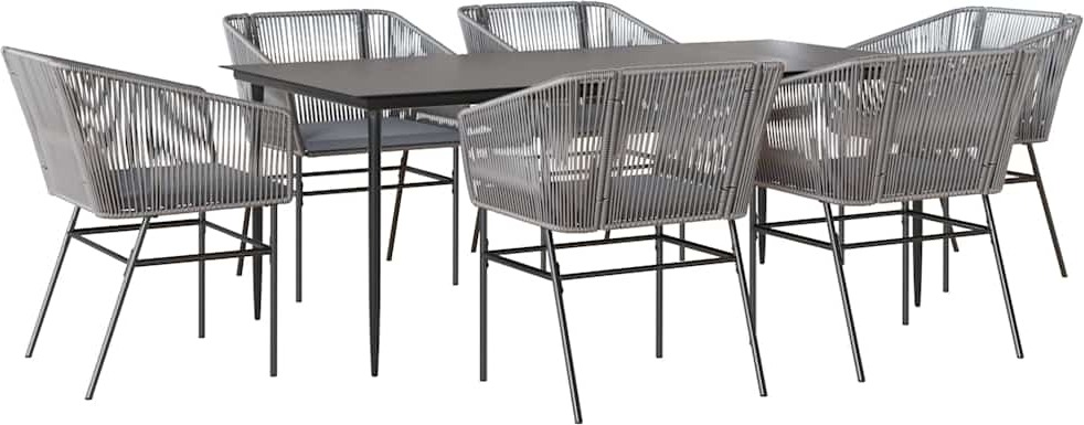vidaXL 7-dielny záhradný jedálenský set s vankúšmi sivý polyratan sklo