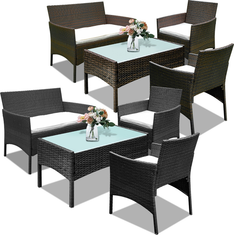 Jayseuw 4ks Lounge Set Balkónový nábytok Záhradná skupina Sedacia súprava Sedacia skupina Polyrattan Black/Brown