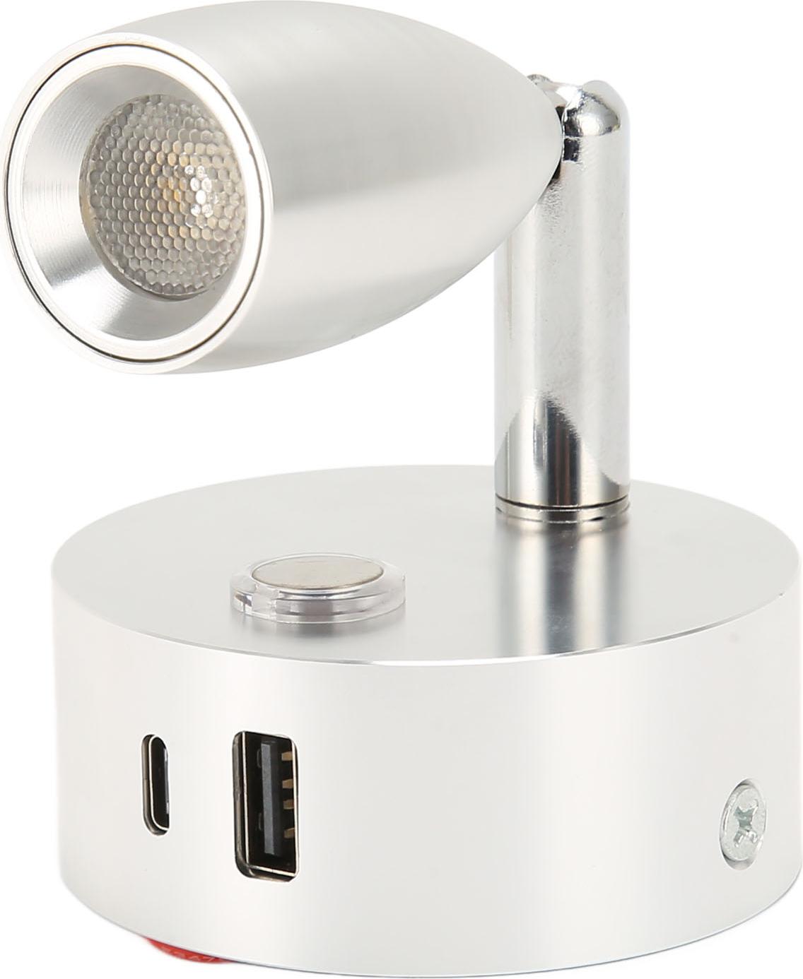 RV svetlo na čítanie s portom USB typu C Modré nočné svetlo 3 farby Stmievanie Lodná lampa na čítanie Leštený povrch Dotykový spínač DC12?24V Strieborná