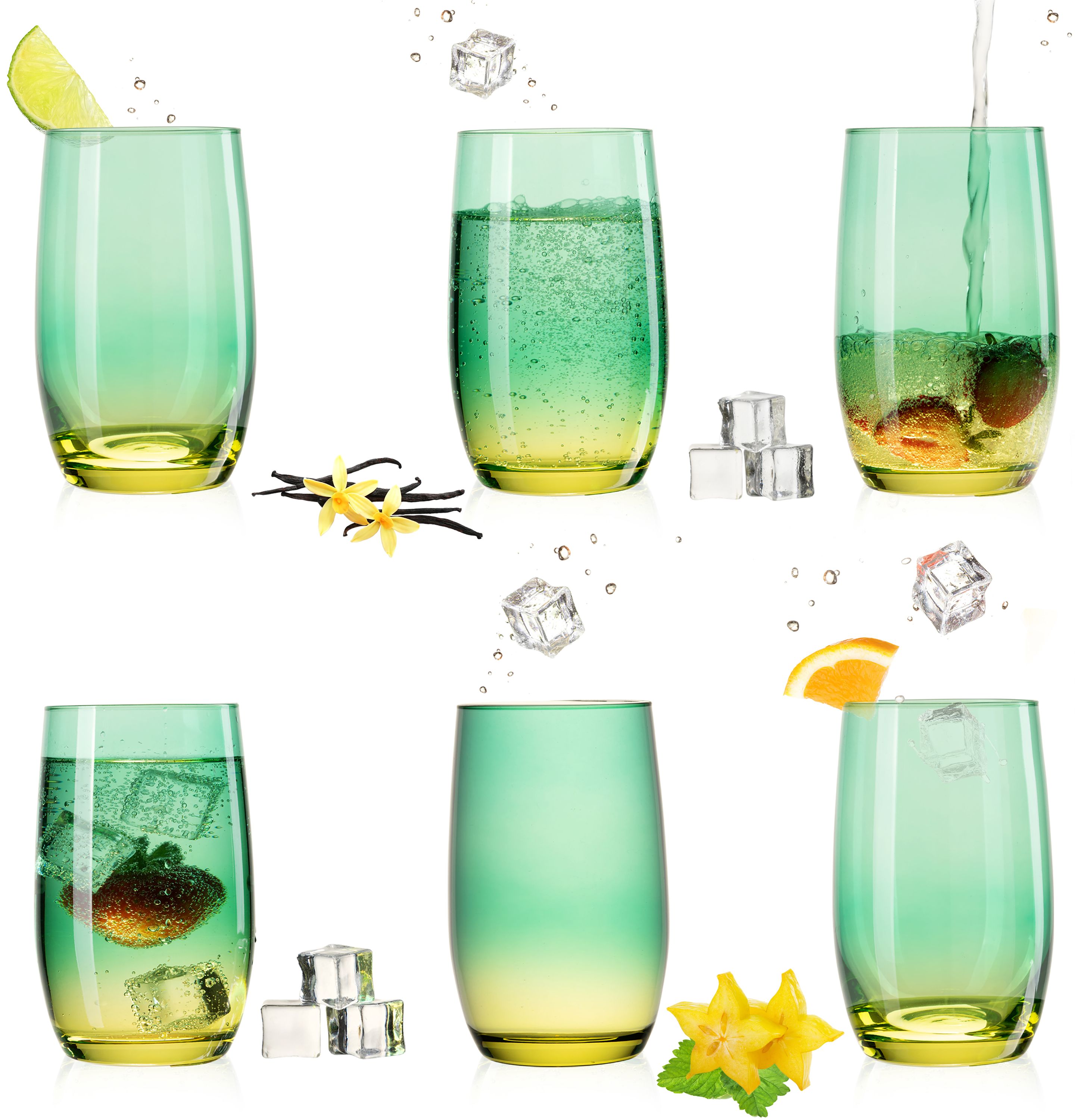 PLATINUX Trinkgläser Grün-Gelb aus Bunt Glas