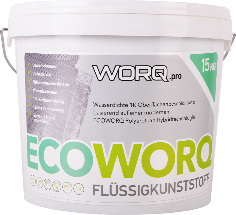 Worq Pro GmbH ECOWORQ Flüssigkunststoff 15 KG - Dachabdichtung, Flachdachabdichtung EWNG-15000