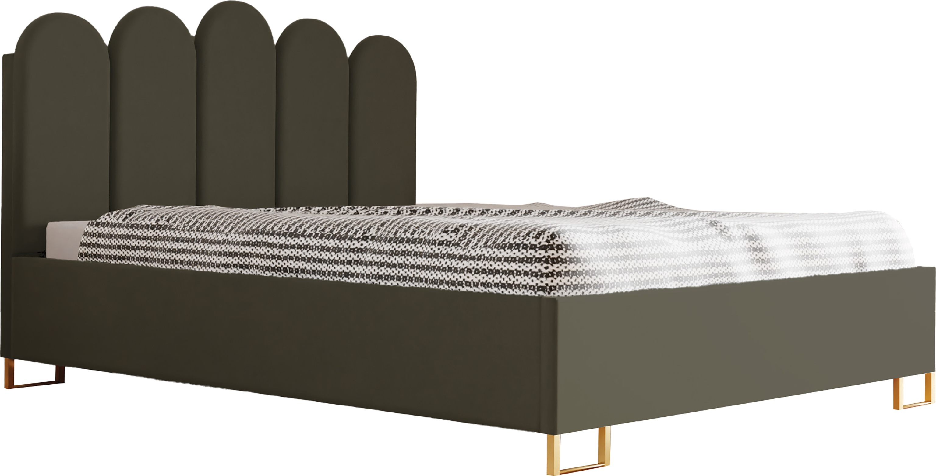 Schlafzimmer-Polsterbett MALAGA, Gepolstertem Kopfteil, Hochwertiger KRONOS Polsterstoff, Bettkasten mit Gasdruckfeder, Komfortable Betthöhe 39 cm, 120x200 cm Olivgrün