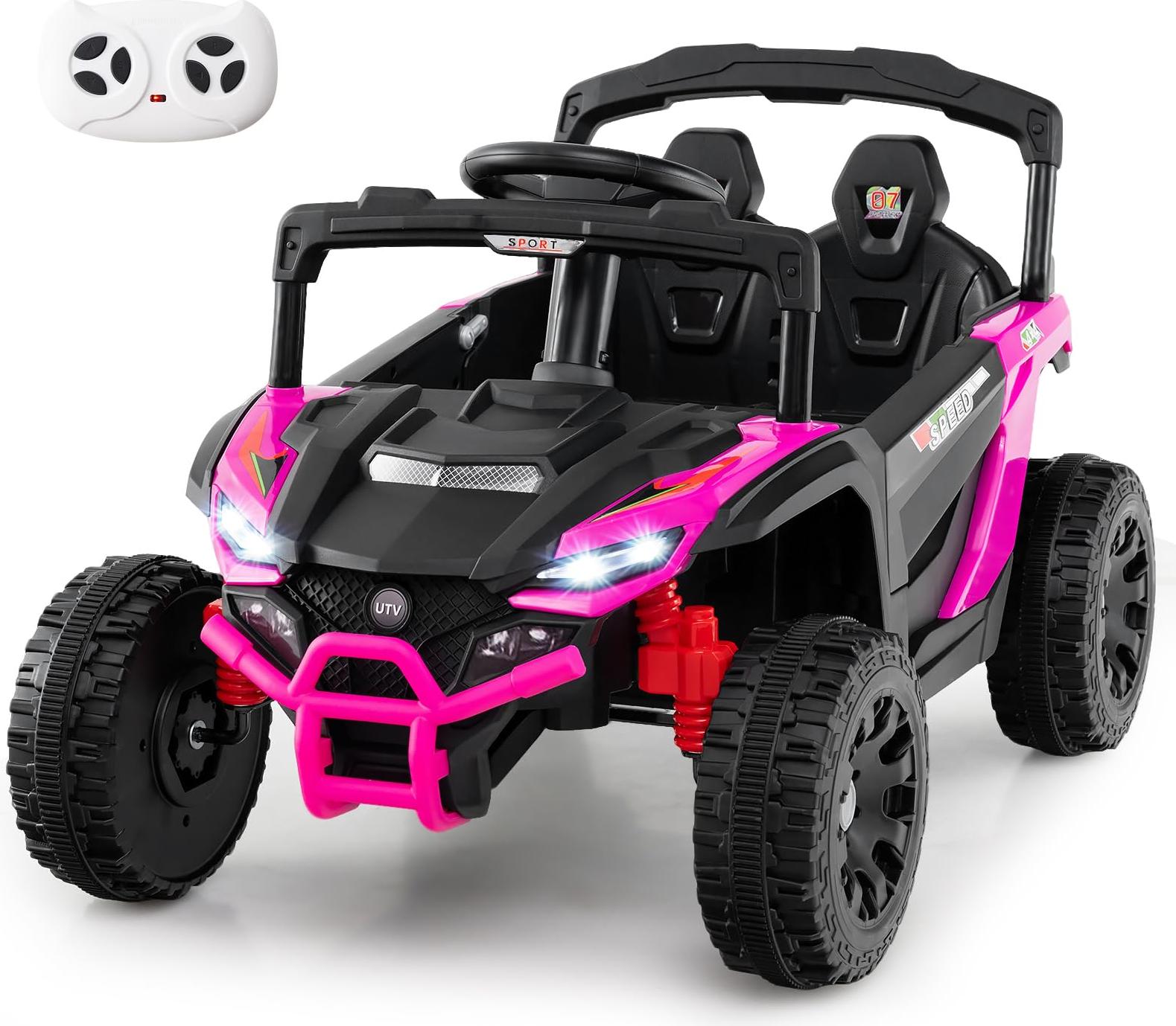 GOPLUS Elektroauto für Kinder, Elektrofahrzeug 12V, mit Musik, Hupe, Scheinwerfer, Fernbedienung & Pedal, Kinderfahrzeug für Kinder ab 3 Jahren