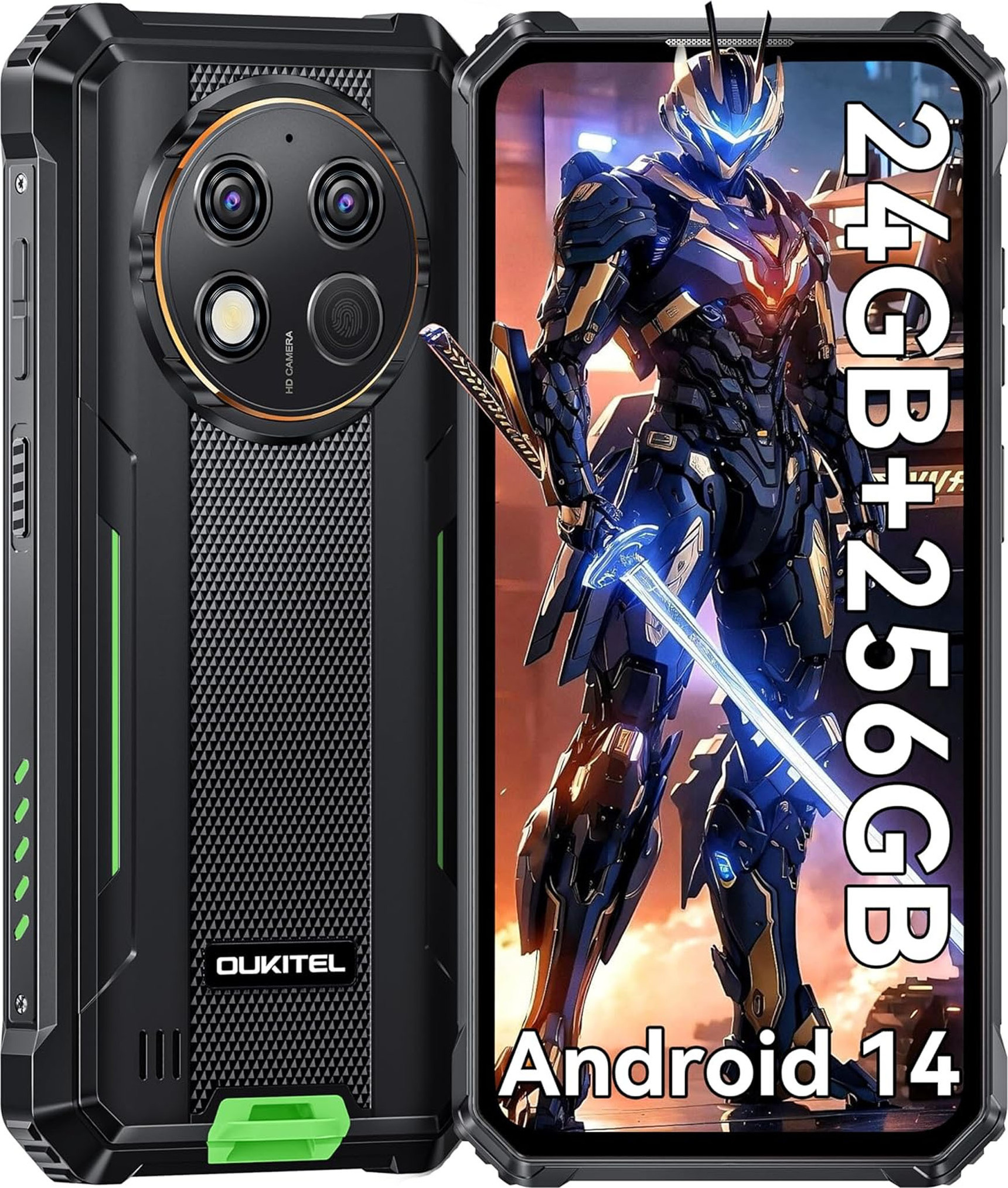 OUKITEL G1 Android 14 Outdoorový smartfón bez zmluvy -10600mAh 24GB+256GB 6,52" 48MP Dual SIM 4G Mobilný telefón IP68/NFC/OTG/GPS/Face ID - zelený