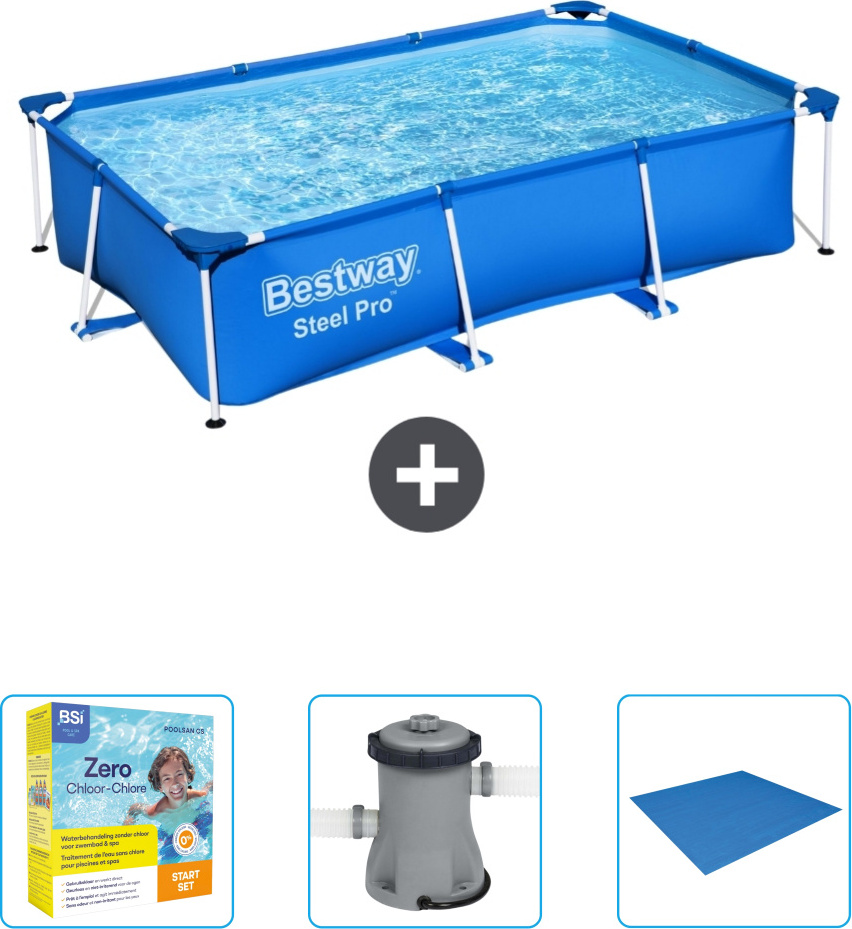 Obdĺžnikový bazén Bestway Steel Pro - 259 x 170 x 61 cm - modrý - balík na údržbu v cene - čerpadlo - krycia plachta
