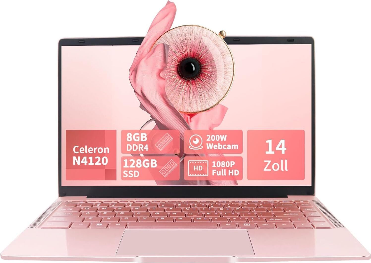 LONGEVINCE 14 Zoll Laptop, 8 GB RAM, DDR4, Ultrabook, 1920 x 1080 IPS, Celeron N4120 (bis zu 2,6 GHz), USB 3.0, Deutsche Tastaturfolie, 8GB+128GB SSD