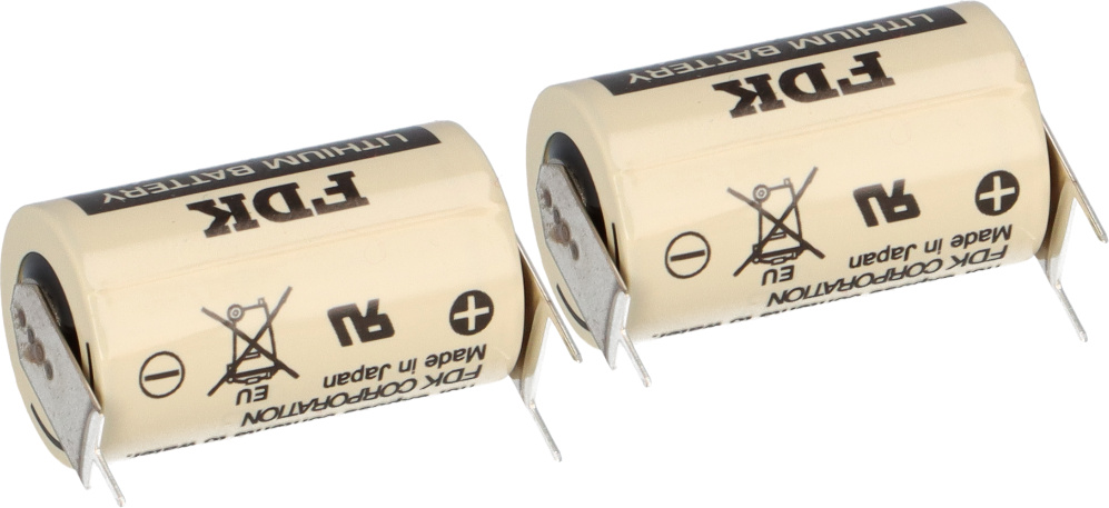 2x FDK Lithium 3V Batterie CR 14250SE-FT1 1/2AA - Zelle 2/1 pin ++/- Rastermaß: 7,5mm 2249