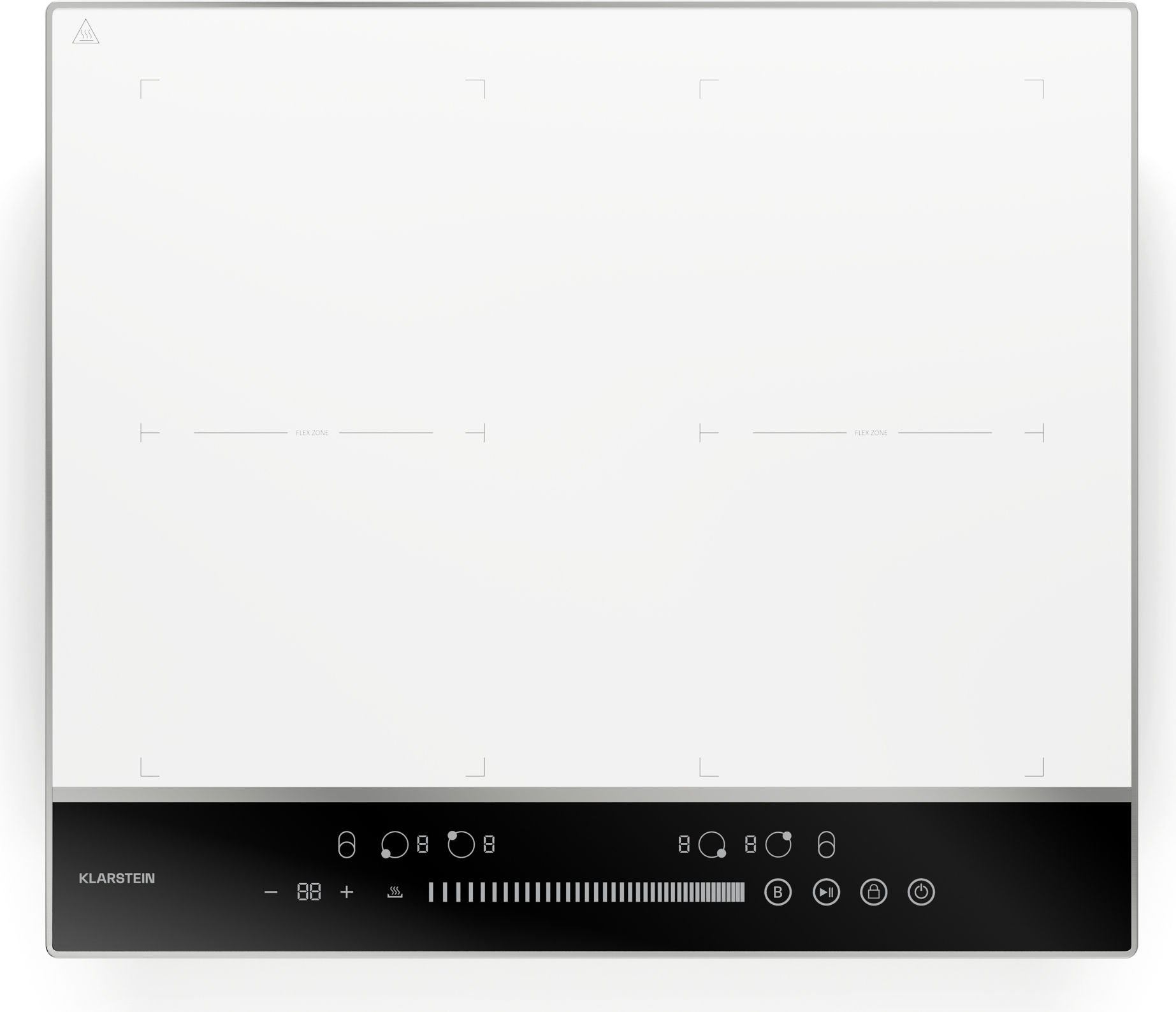 Klarstein DualTone Flex indukčná varná doska - 4-zónová indukčná varná doska, 7200 W, flexi zóna, posuvník, časovač, Thermoboost, biela farba, hliníkový rám, 59 cm dizajn