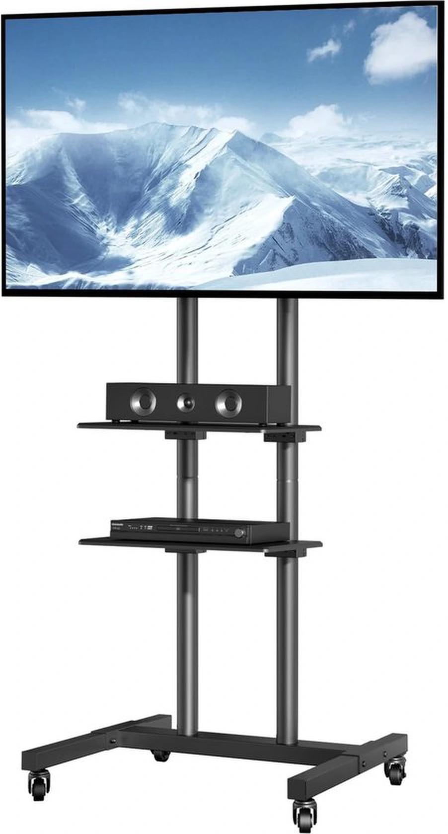OEM Verstelbare TV-standaard mit Rädern und doppeltem Regal für flexibles Einsatzgebiet 2026