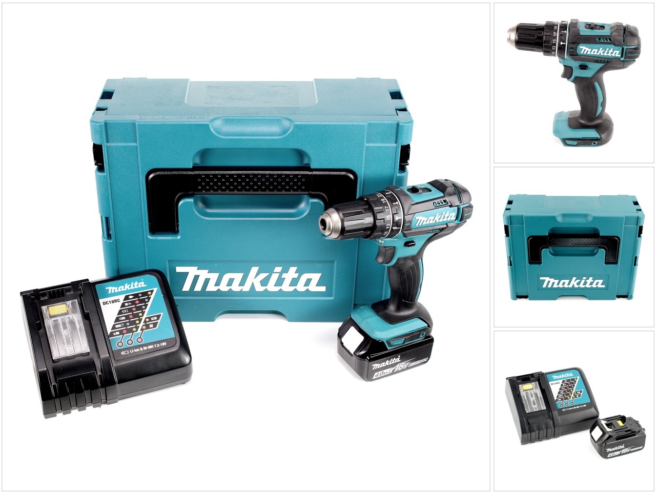 Akumulátorová príklepová vŕtačka Makita DHP 482 RM1J 18V 62Nm v Makpac + 1x akumulátor 4,0 Ah + nabíjačka