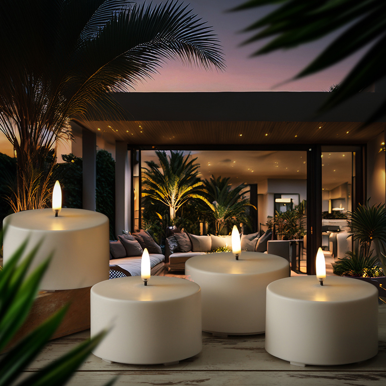 UYUNI LED Kerzenset THEA - Kunststoff - H: 5cm - inkl. Batterien. - bis zu 1000 Std. - für Innen/Außen UL-OU-WH84005-4er Set