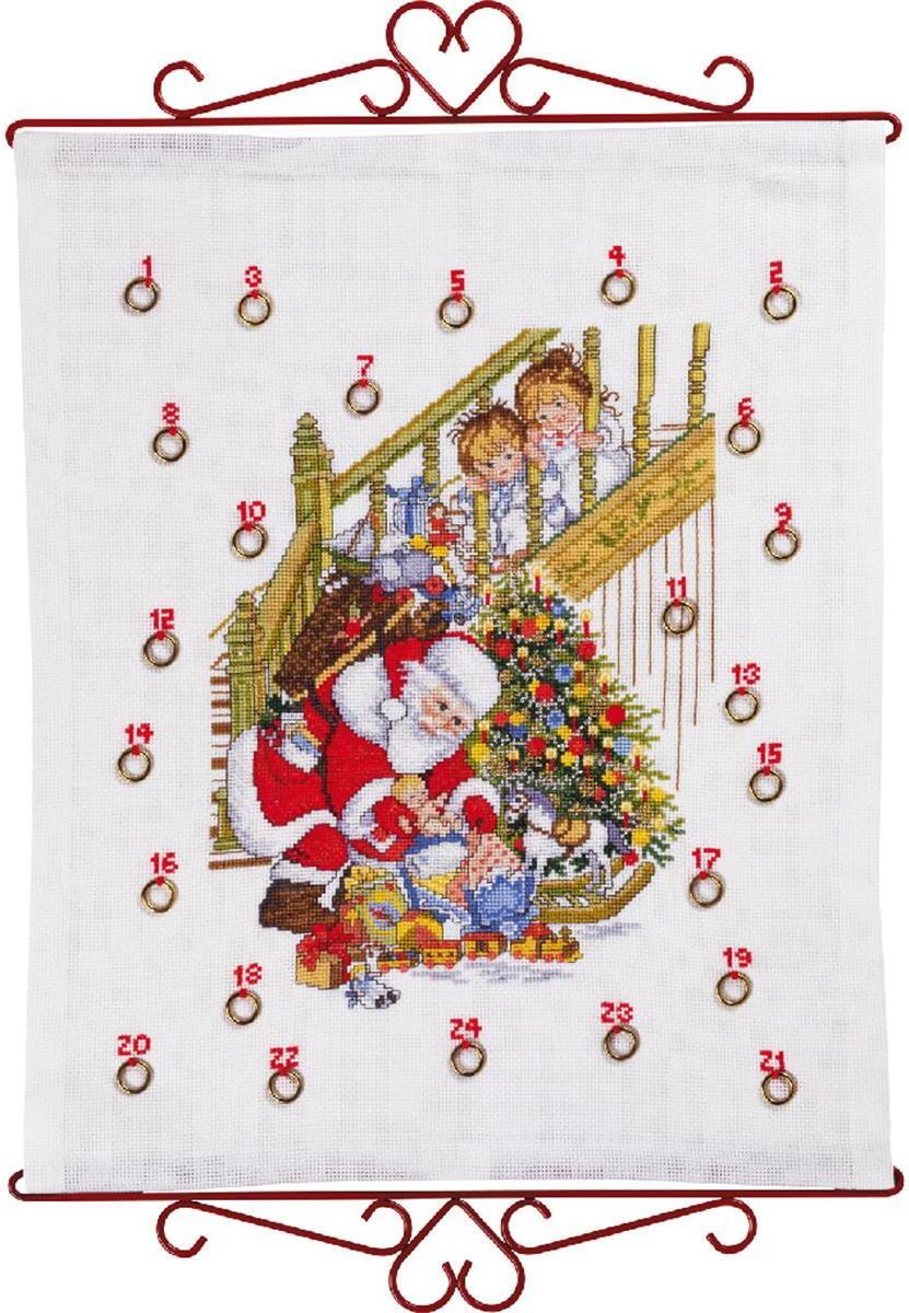 Eva Rosenstand sada na vyšívanie krížikom na stenu "Adventný kalendár, Otec Vianoc s deťmi", počítanie vzorov, 40x50cm