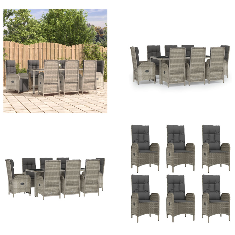 vidaXL 9-dielny záhradný jedálenský set s vankúšmi sivý polyratan - Záhradný jedálenský set - Záhradné jedálenské sety - Jedálenský set - Jedálenský set terasa