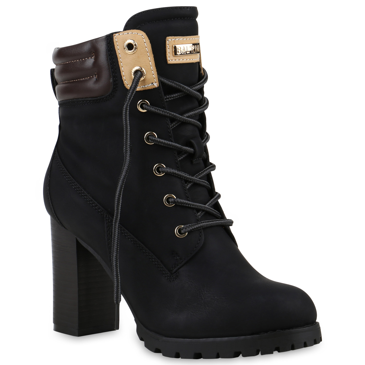 894346 Damen Outdoor Worker Boots Leder-Optik Stiefeletten Profilsohle Trendy 