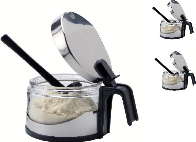 TAMLED Parmesandose 3 Stück mit Deckel und Löffel Marmeladenmenage Parmesanspender