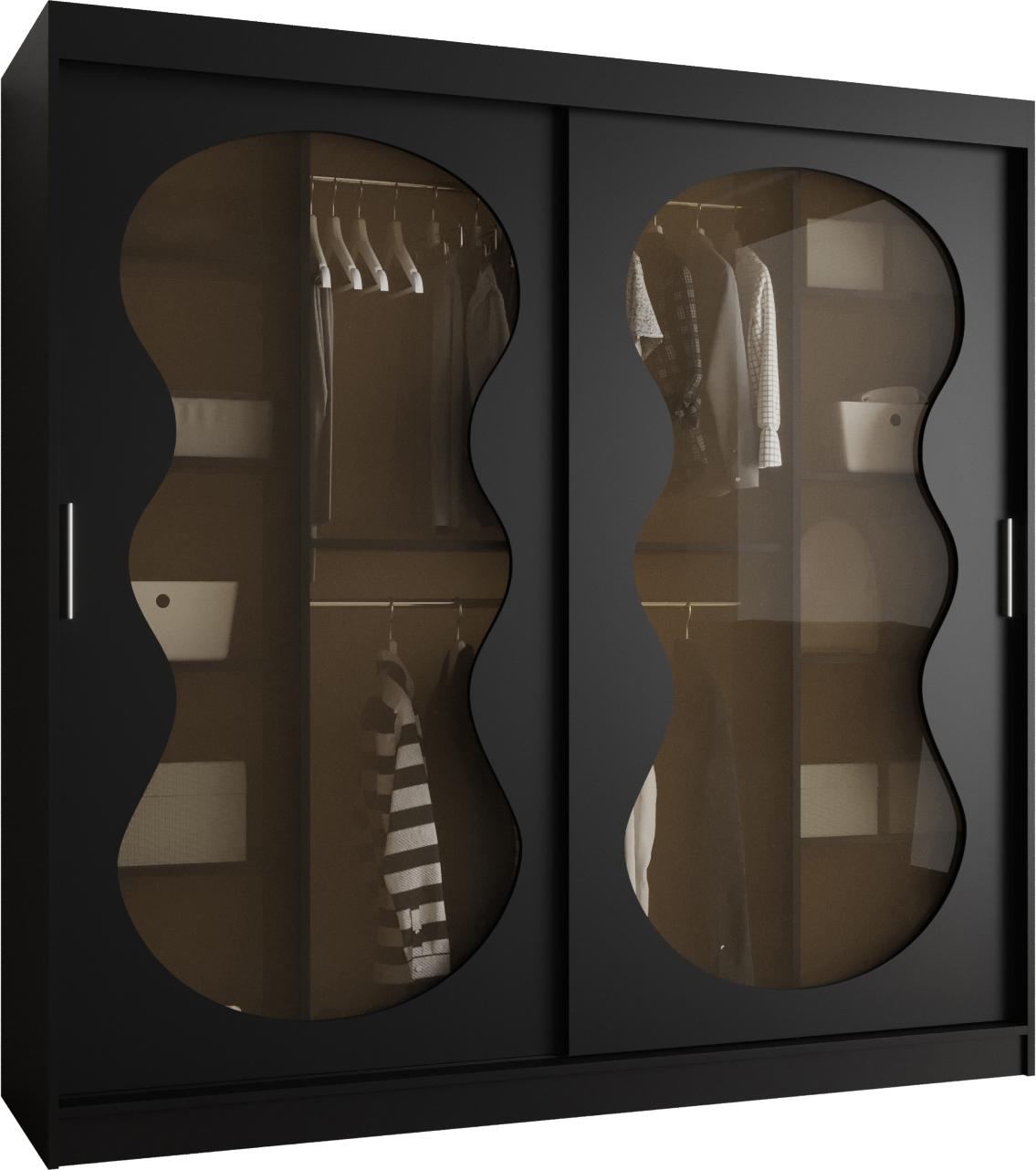 MEBLE KRYSPOL Kleiderschrank mit Glas 200 x 200 x 62 cm BAHRAJN 3, Schwarz BAHRAJN 3 200 CZ