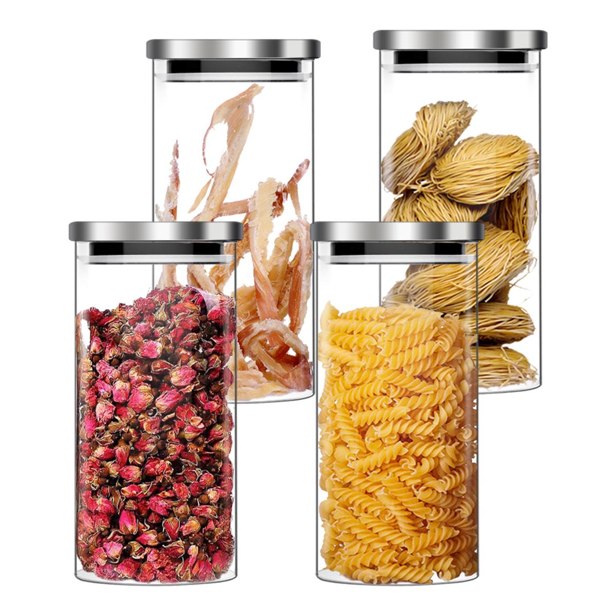 7MAGIC 4er Set Vorratsglas 1,4 Liter Glas mit Edelstahl-Deckel Vorratsdosen, Vorratsgläser Glas Schraubglas Lebensmittelglas Edelstahldeckel mit Schraubverschluss 1058