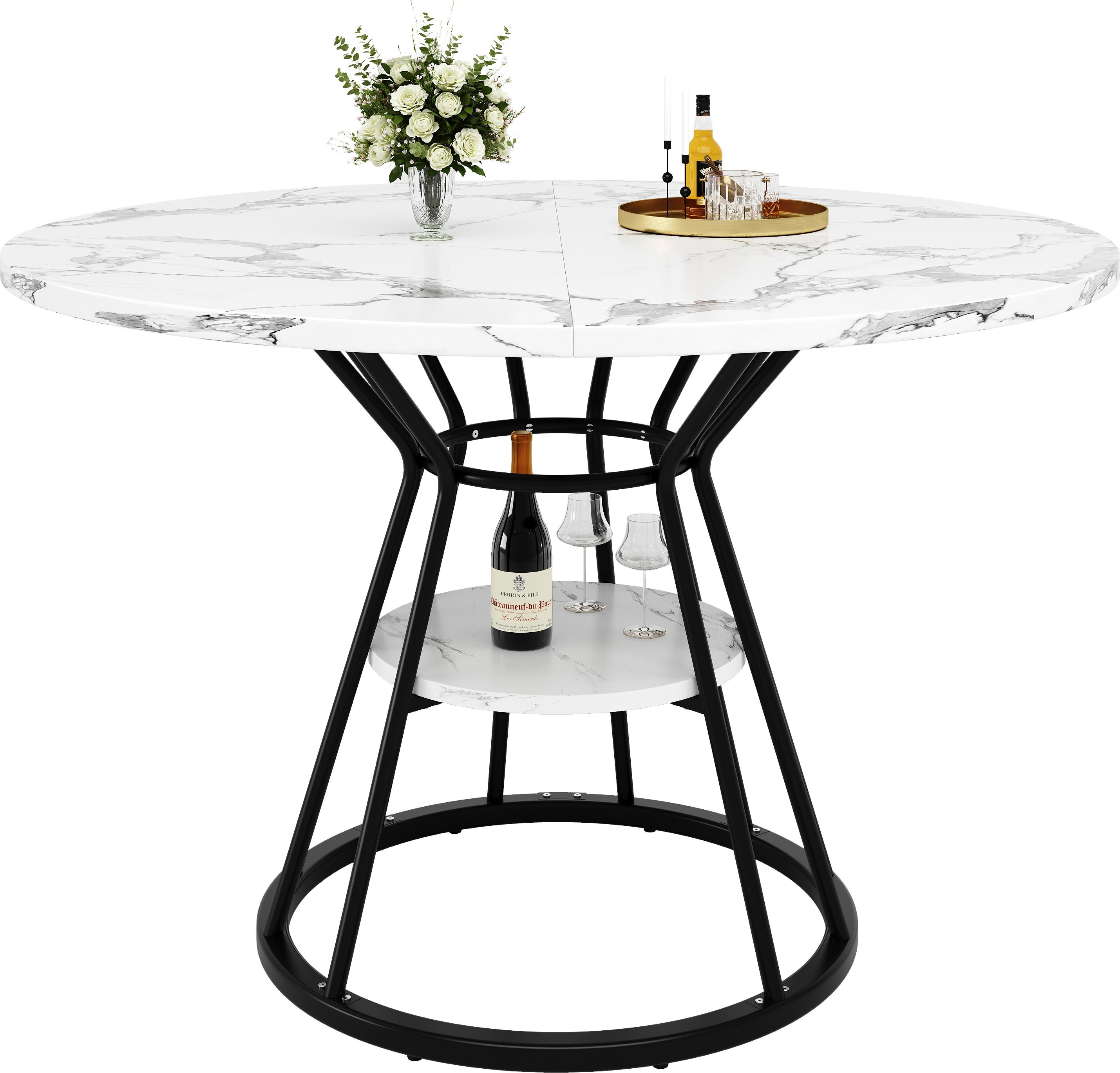 Runder Esstisch (1 Stück) Küchentisch Frühstückstisch Metallbeine Marmormuster