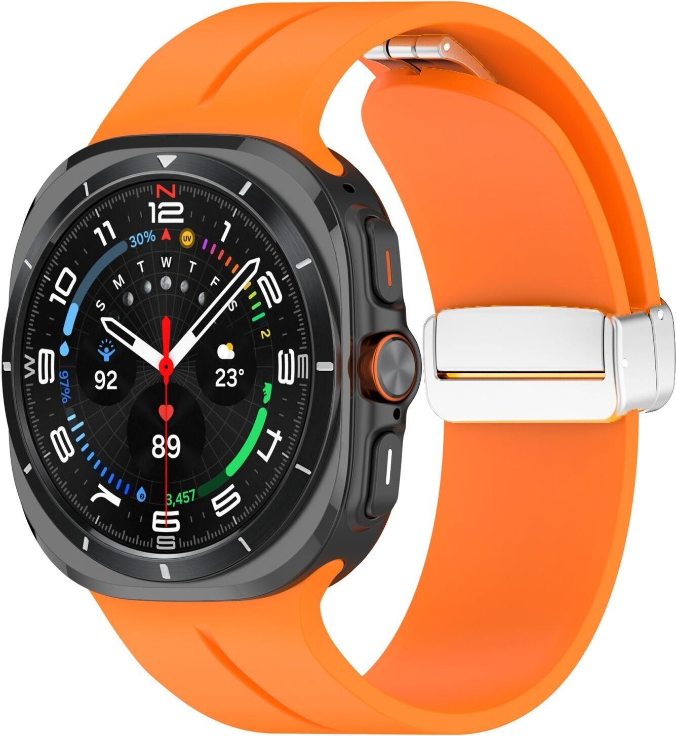 Pre Samsung Galaxy Watch Ultra 47mm Groove Silikónový remienok Magnetická pracka Orange