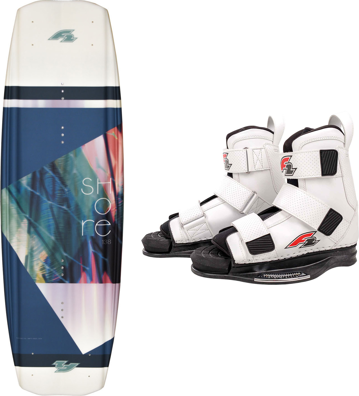 F2 Set Wakeboard Shore Aqua 138cm mit Wakebindung Team Boot L/XL