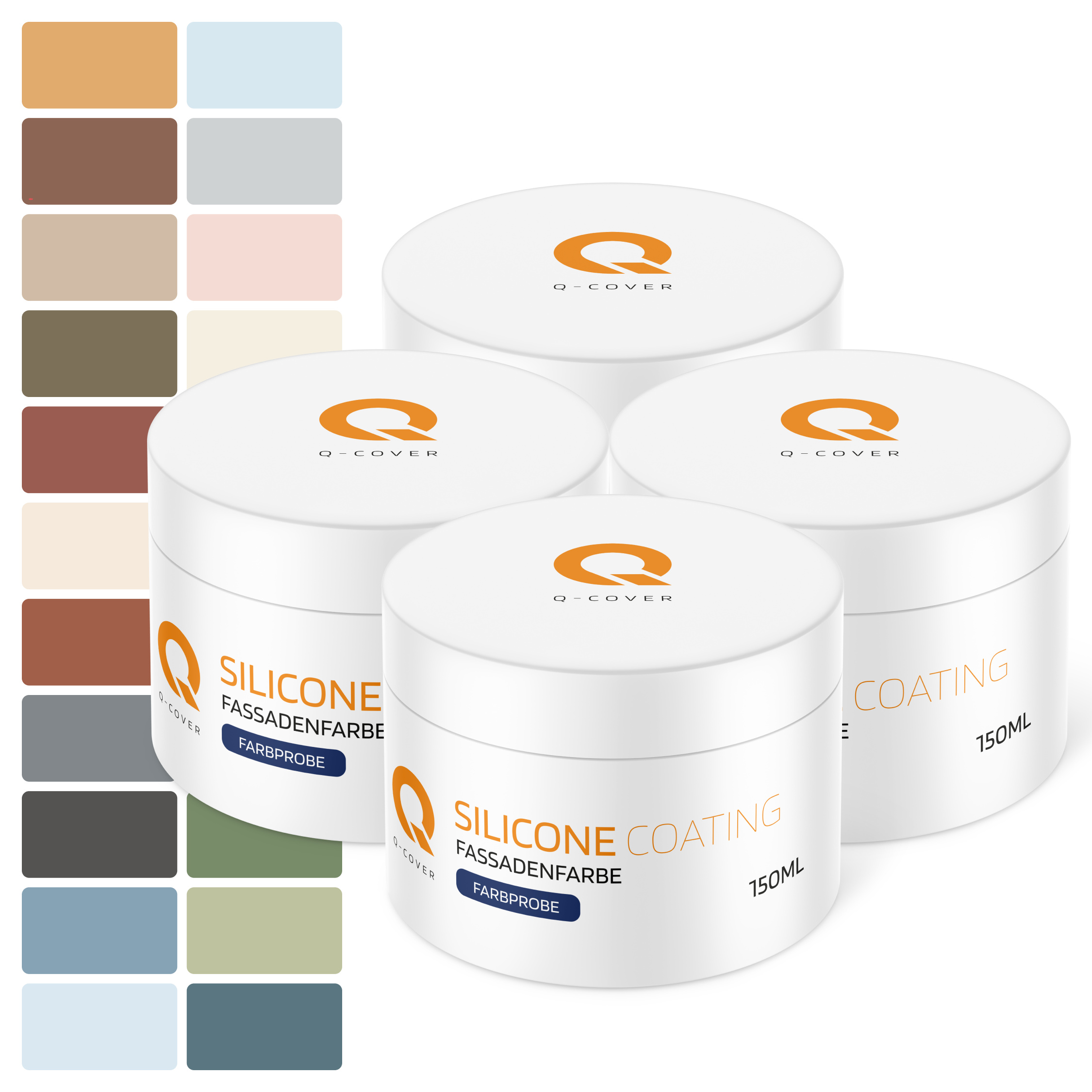 Q-Cover Fassadenfarbe Silikonharz Fassadenfarbe Tester Proben Farbproben Flüssige Farbproben 4 X 150ml